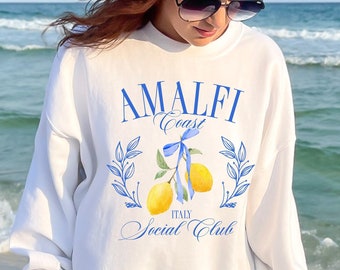 Amalfi coast social club shirt. Lemon sweatshirt. Italy shirt. Country club. Mountain life. Beach. Preppy apparel. Bows. Summer vacation