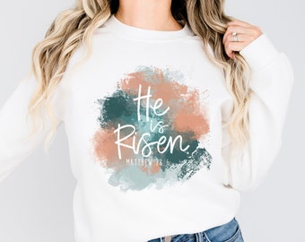 He is risen watercolor tee. Jesus shirt. Pastel shirt. Easter outfit. Easter egg hunt. Easter Sunday. Chocolate bunny. Lent. Cross tee