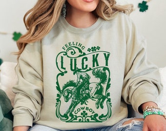 Feeling lucky cowboy shirt | Luck of the Irish Crewneck Sweatshirt/T-shirt | Shamrock | St. Patrick's Day Unisex Apparel | St. Paddy | Rodeo