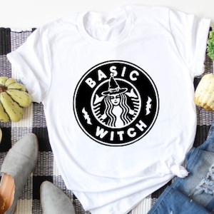 Basic Witch t-shirt, Bat shirt, Halloween, Starbucks inspired tshirt, Ladies tee, Graphic t-shirt, Fall, Horror movies