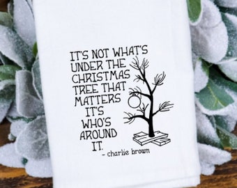 It's not what's under the tree hand towel. winter kitchen towel. holiday decor. farmhouse decor.flour sack towel