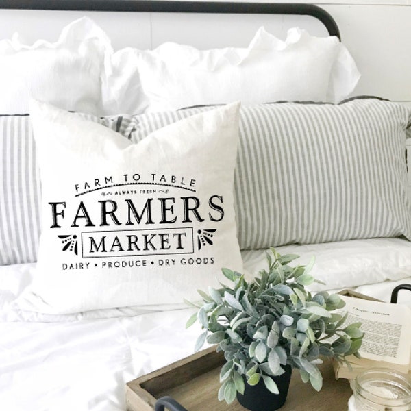 Farmers market pillow cover. Throw cushion. Decorative pillow. Farmhouse pillow. Fall pillow. Autumn decor pillow. French provincial cushion