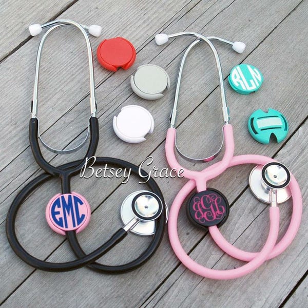 Nurses and doctors monogram stethoscope name tag id clip