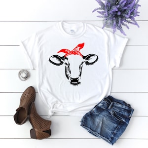 Cow t-shirt. June dairy month. Cow with bandana tee. Farmhouse style shirt. Farm life tee. Show mom shirt. Fair life. Rodeo. 4-H. Stock show