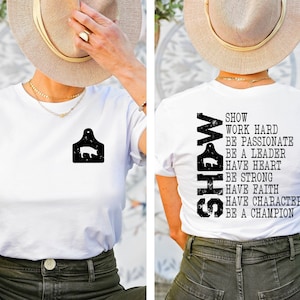 Adult, youth stock show t-shirt. Farm life tee. Show mom. Fair life. 4-H. Rodeo. Livestock. Pig shirt. Lamb. Goat. Steer. Dairy cow. Horse
