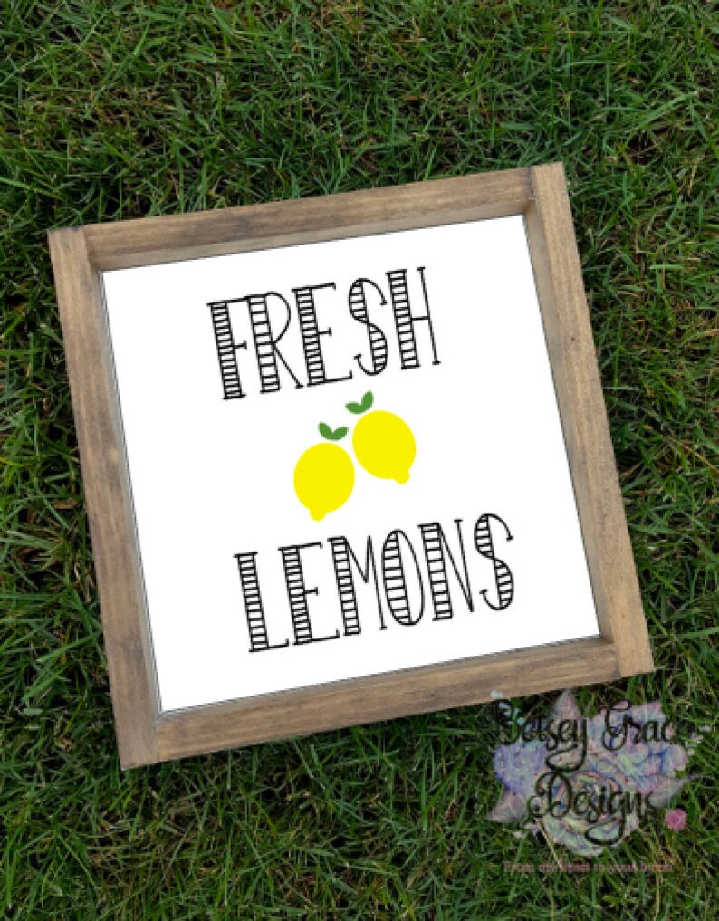 Fresh lemons sign. hand painted sign. framed rustic farmhouse wood sign. lemon decor. kitchen sign. summer decor. lemonade. image 1