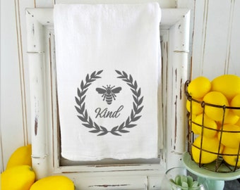 Custom bee hand towel. Tea towel. Flour sack towel. Farmhouse hand towel. Be Kind. Be Keeper. Be Brave