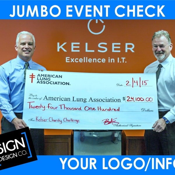 Jumbo Check - Fundraiser Check - Charity Check - Super Size - Re-usable - Dry Erase - Event Winner Check - Donation Check - Large Check