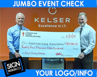 Jumbo Check - Fundraiser Check - Charity Check - Super Size - Re-usable - Dry Erase - Event Winner Check - Donation Check - Large Check