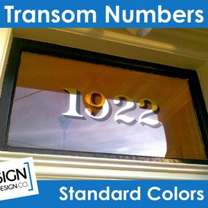 Transom Address Numbers - Color options - House Home Building Office - Glass Fan Light Lettering Decals Vintage Victorian Old Town Historic