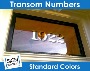 Transom Address Numbers - Color options - House Home Building Office - Glass Fan Light Lettering Decals Vintage Victorian Old Town Historic