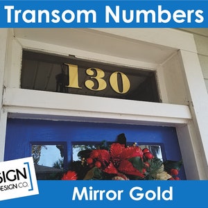 Mirror Gold Transom Address Numbers - House Home Office Building - 22K Foil Leaf - Glass window pane fanlight vintage Victorian Historic