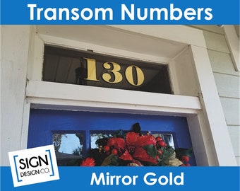 Mirror Gold Transom Address Numbers - House Home Office Building - 22K Foil Leaf - Glass window pane fanlight vintage Victorian Historic