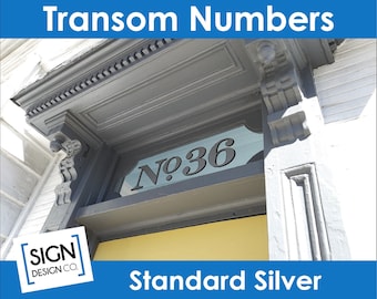 Silver Transom Address Numbers - House Home Building Office - Glass Fan Light Lettering Decals - Vintage Victorian City Old Town Historic
