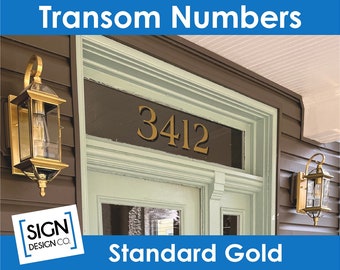 Transom Address Numbers - Standard Gold - House Home Building Office - Glass Fan Light Lettering Decals Vintage Victorian Old Town Historic