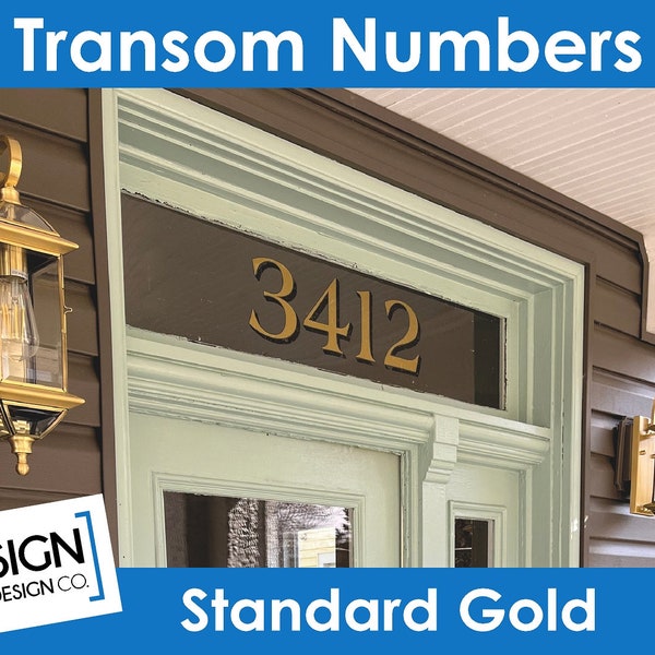 Transom Address Numbers - Standard Gold - House Home Building Office - Glass Fan Light Lettering Decals Vintage Victorian Old Town Historic