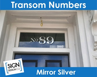 Mirror Chome Silver Transom Address Numbers - House Home Office Building - Glass window pane fanlight vintage Victorian Historic