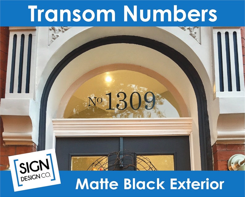 Black Transom Address Numbers - House Home Building Office - Glass Fan Light Lettering Decals - Vintage Victorian City Old Town Historic