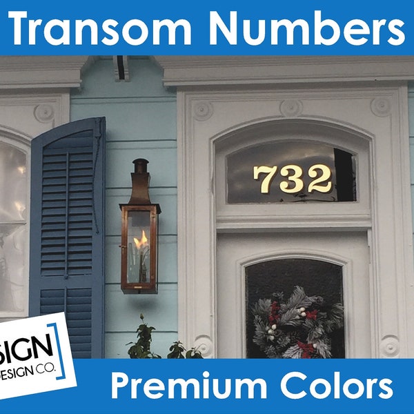 Transom Address Numbers - House Home Office building - Gold Foil Leaf look - Silver - Glass window pane fan light vintage Victorian Historic