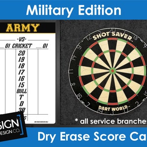 Cricket Dart Dry Erase ScoreBoard - Card - Keeper  - Army - Air Force - Marines - Navy - Man Cave - Game Room - Dart Score Board - Military