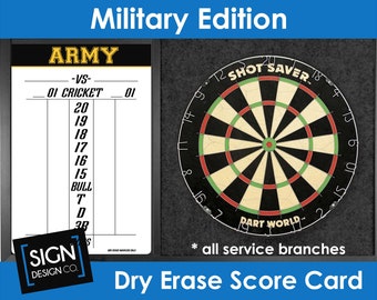Cricket Dart Dry Erase ScoreBoard - Card - Keeper  - Army - Air Force - Marines - Navy - Man Cave - Game Room - Dart Score Board - Military