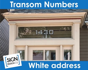 White Transom Address Numbers - House Home Building Office - Glass Fan Light Lettering Decals - Vintage Victorian City Old Town Historic
