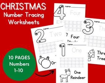 Hojas de trabajo de rastreo de números navideños 1-10