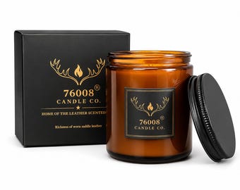 Leather & Tobacco Scented Candle, Masculine Wood Wick Soy Candle, Western Gift for Him