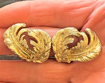 Vintage 1950/'s Clip Earrings Gold Tone Abstract Leaf Design