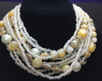 SALE!! Vintage TORSADE Art Glass ELEVEN Strand Necklace Creams Whites Champagne Beige Colors Perfect for Weddings and Other Events