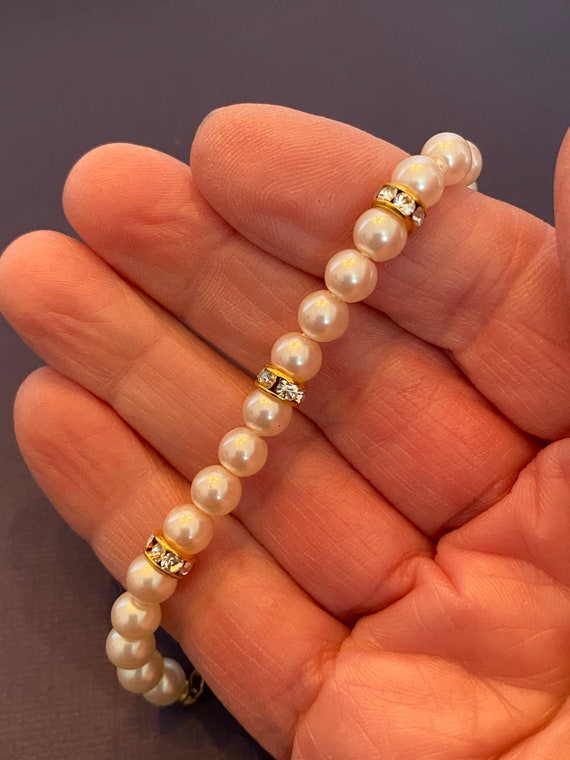 Vintage NAPIER Signed Link BRACELET Faux Pearls w… - image 2