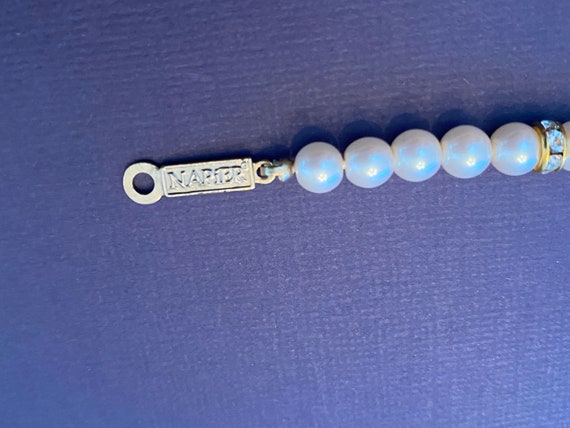 Vintage NAPIER Signed Link BRACELET Faux Pearls w… - image 8