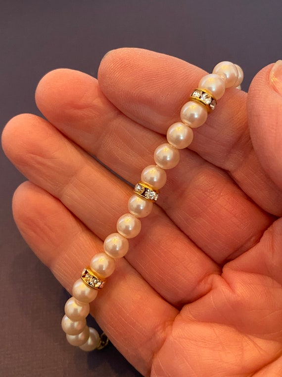 Vintage NAPIER Signed Link BRACELET Faux Pearls w… - image 5