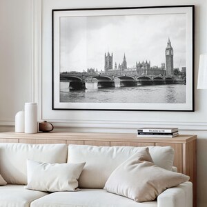 Big Ben Print - Black and White London Photography, Extra Large Framed Photo