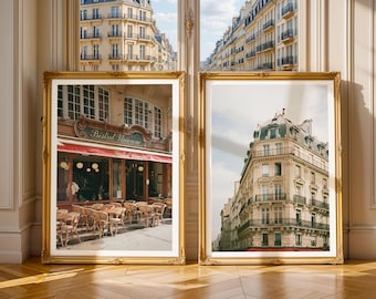 Vintage Paris Prints – Zestaw 2 – Oprawione fotografie artystyczne, Francja, sztuka ścienna, Fotografia kawiarniana w Paryżu, Fotografia paryska, Wydruk fotografii filmowej