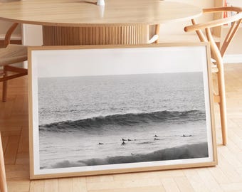 Surf Print - Schwarzweiße Ozean Fotografie, extragroße gerahmte Strandwandkunst, Küstendekor