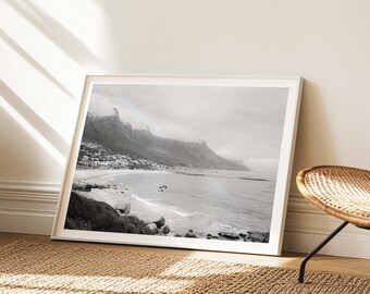Cape Town Photography - Black and White South Africa Print, Extra Large Framed Camps Bay Photo