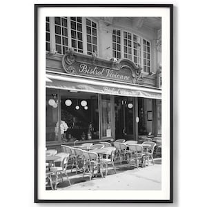 Black and White Paris Cafe Print - French Bistro Photography, Extra Large Vintage Paris Wall Art