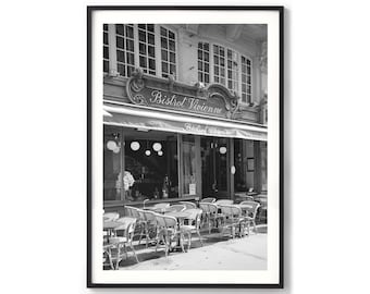 Black and White Paris Cafe Print - French Bistro Photography, Extra Large Vintage Paris Wall Art