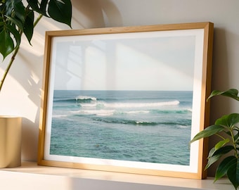 Surf Print - Minimalist Ocean Photography, Extra Large Framed Coastal Print, Blue Wall Art