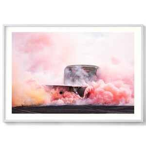 額入りファインアート写真 CAR BURNOUT プリント - トラックバーンアウトウォールアート、ラットロッドプリント、ピンクスモーク、カープリント、お父さんウォールアート、勉強用ウォールアート