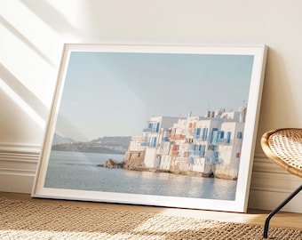 Mykonos Print - Greece Photo, Coastal Wall Art, Ocean Print, Mykonos Sunset, Blue Wall Art, Framed Fine Art Photography, Large Travel Print