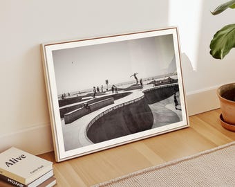 Skateboard Wall Art - Venice Beach Skatepark Print, Los Angeles Print, Black and White Framed Photography, Vintage Print, Large Skate Poster