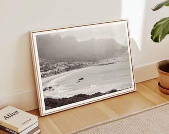 South Africa Print - Black and White Photo, Camps Bay Wall Art, Cape Town Print, Table Mountain Photo, Framed Fine Art Photography Print