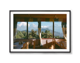 Himalayas Mountain Print - Nepal Photography, Prayer Flags, Extra Large Framed Photo