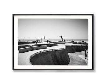 Skateboard Print - Venice Beach Photography, Black and White Los Angeles Photo, Extra Large Framed Wall Art