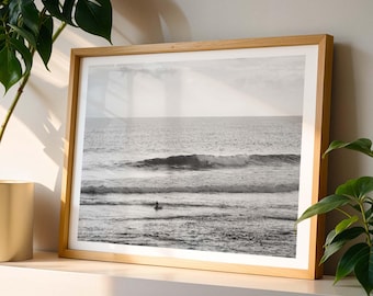 Ocean Print - Black and White Surf Photography, Extra Large Framed Beach Wall Art