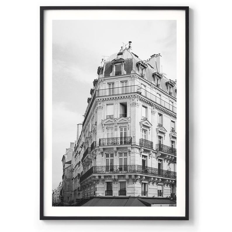 Vintage Paris Prints – Zestaw 3 – Sztuka ścienna Paryża, Wieża Eiffla, Fotografia kawiarni paryskich, Czarno-białe zdjęcia w ramkach, Bardzo duża sztuka ścienna zdjęcie 5