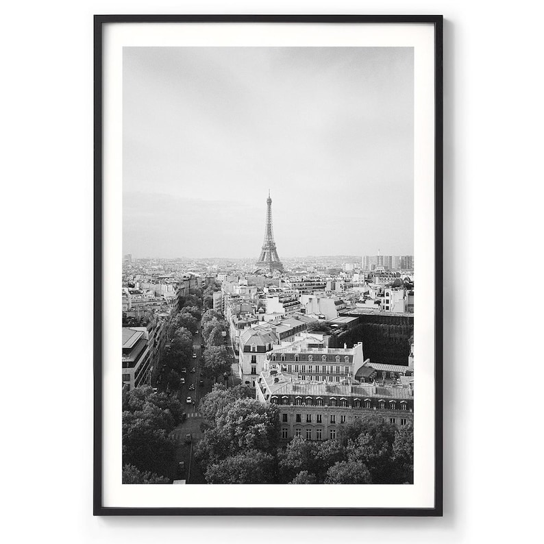 Vintage Paris Prints – Zestaw 3 – Sztuka ścienna Paryża, Wieża Eiffla, Fotografia kawiarni paryskich, Czarno-białe zdjęcia w ramkach, Bardzo duża sztuka ścienna zdjęcie 4