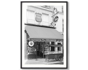 French Patisserie Print - Paris Cafe Photography, Extra Large Framed Black and White Vintage Photo